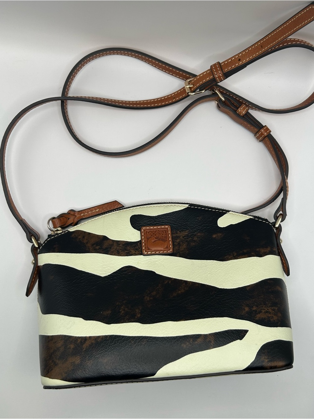 Dooney & Bourke Suki Zebra-Striped Leather Crossbody in Black, Brown & Cream